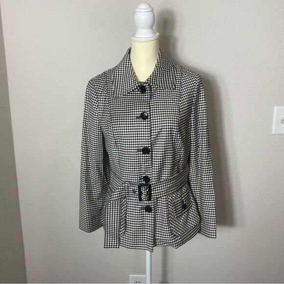 Carlisle Black & White Gingham Wool Blend Button Front Blazer/Coat Womens Size 8 - Picture 4 of 16